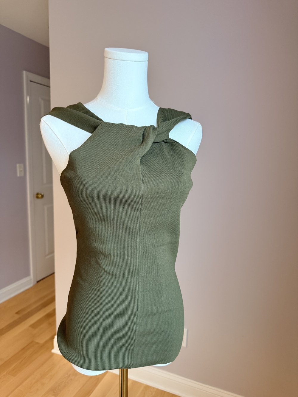 Reiss Olive Green Twist-Shoulder Tank Top